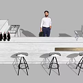 Stylish Modern Bar Counter With Bar Stools Wine Bottles Glasses And Fruits