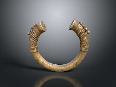 Vintage Antique Brass Bracelet With Traditional Ornate Carvings And Decorative Beads 3d model