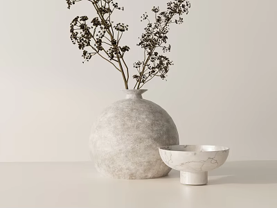 Minimalist Decorative Ornament Set With Marble Vase And Ceramic Bowl For Modern Home Decor 3d model