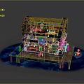 Pirate Themed Building with Wooden Structure Skull Signboard Waterfront Dock Platform Lights and Pirate Figures