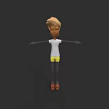 Cartoon Man in White T-Shirt Yellow Shorts Orange Shoes with Arms Outstretched Dark Background