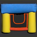 Inflatable Single Chair With Blue Square Top Circular Hole Yellow Pillars And Red Supports