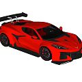 Red Sports Car With Sleek Design Rear Spoiler Black Wheels And Aerodynamic Kit