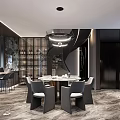 Modern Living And Dining Room Interior Design With Marble Wall TV Backdrop And Sofa
