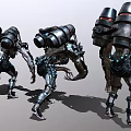 Sci Fi Mechanical Creatures In Multiple Poses With Red Eyes And Detailed Robotic Structures 3d model