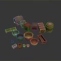 Wooden Household Items Collection Including Barrels Baskets Boxes And Containers