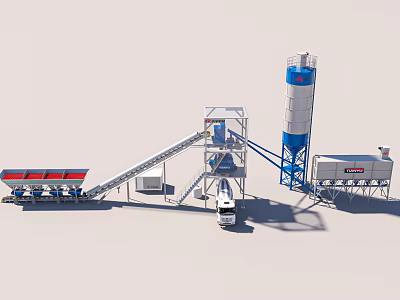 Industrial Concrete Mixing Plant Equipment With Batching Machine Conveyor Belt And Cement Silo 3d model
