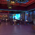 Modern Bar Interior with Neon Decorations Bar Counter Sofa Seats and Open Layout 3d model