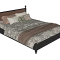 Stylish Single Bed With Black Frame Brown Headboard Patterned Bedspread And Colorful Pillows 3d model