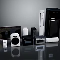 Modern Home Electronic Appliances Collection With Refrigerator Microwave Speakers And Chargers