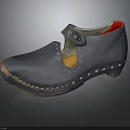 Vintage Dark Blue Leather Shoes With Metal Rivets And Red Lining