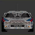 White Race Car With Sponsor Logos Number 23 And Red Blue Stripes