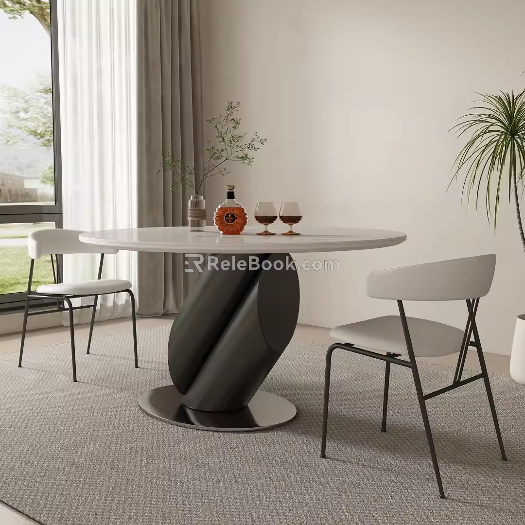 Round Dining Table and Chair 3d model
