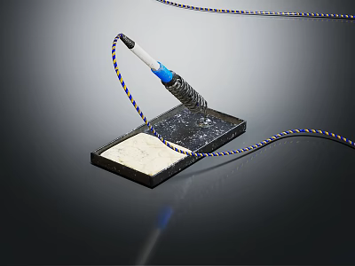 Electronic Device With Black Base And Blue Yellow Cables On Dark Surface 3d model