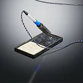 Electronic Device With Black Base And Blue Yellow Cables On Dark Surface 3d model