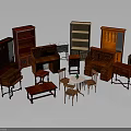 Vintage Wooden Furniture Collection With Bookcases Desks Tables Chairs And Cabinets