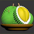 Fresh Cut Open Durian With Green Spiky Shell And Yellow Flesh On Golden Plate