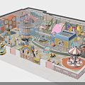 Colorful Kids Doll Playing in Sandbox with Toy Trucks Buckets and Shovels