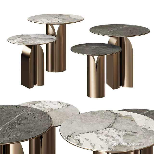 Modern Side Tables With Marble Tops And Sleek Brass Bases For Living Room Decor 3d model 