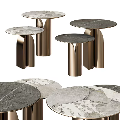 Modern Side Tables With Marble Tops And Sleek Brass Bases For Living Room Decor 3d model