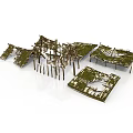Wooden Scenic Components With Moss Covered Frames And Ruin Debris For Scene Building