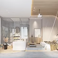 Minimalist Hotel Room Interior Design With Wooden Ceiling Sofa Projection Screen And Comfortable Bed