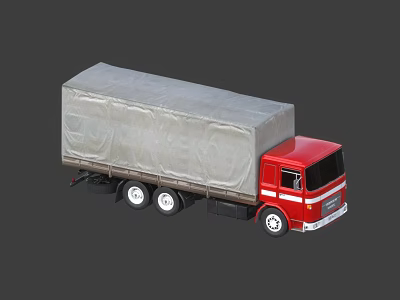 Red Cargo Truck With Canvas Covered Bed For Commercial Transport 3d model