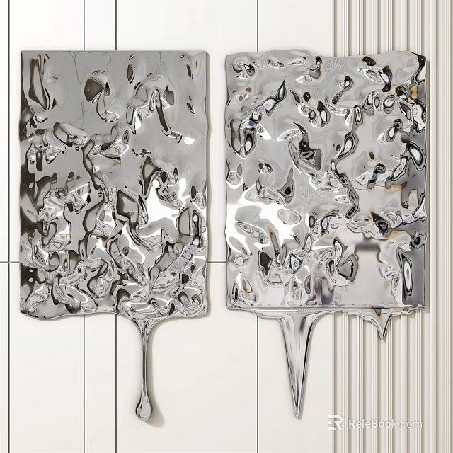 Silver Metallic Abstract Textured Artistic Wall Decor Panels For Modern Interiors 3d model 