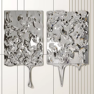 Silver Metallic Abstract Textured Artistic Wall Decor Panels For Modern Interiors 3d model
