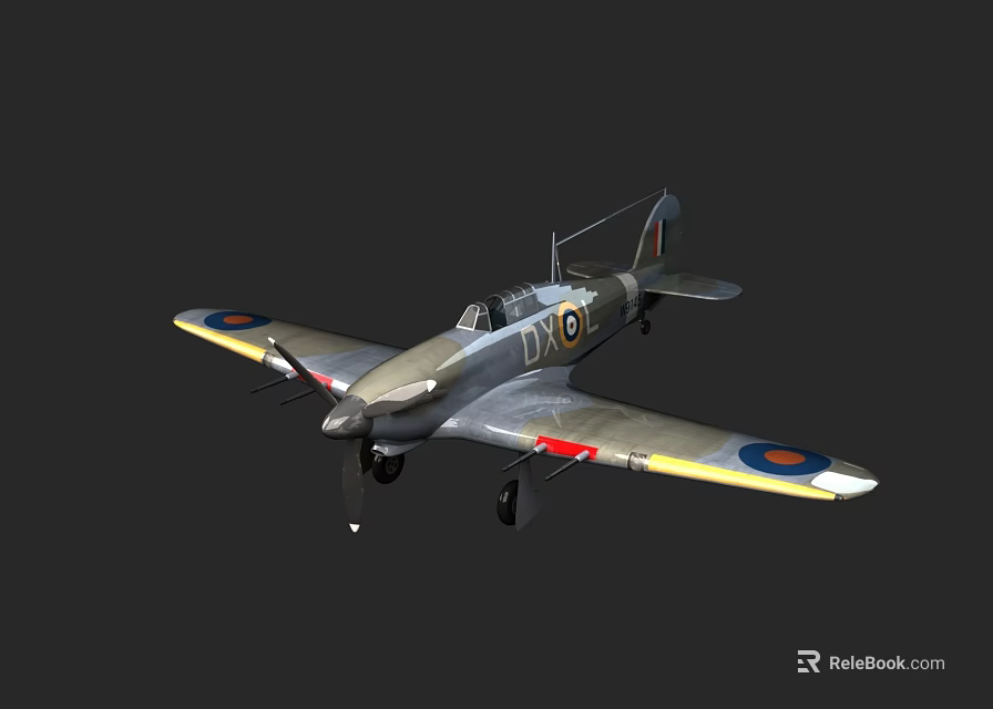 Vintage Military Fighter Aircraft With Single Wing And Classic Roundel Markings 3d model 