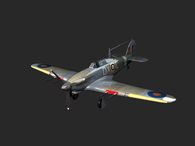 Vintage Military Fighter Aircraft With Single Wing And Classic Roundel Markings 3d model