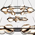 Modern Chandelier With Circular Metal Frames And Illuminated Glass Globes For Home Interior