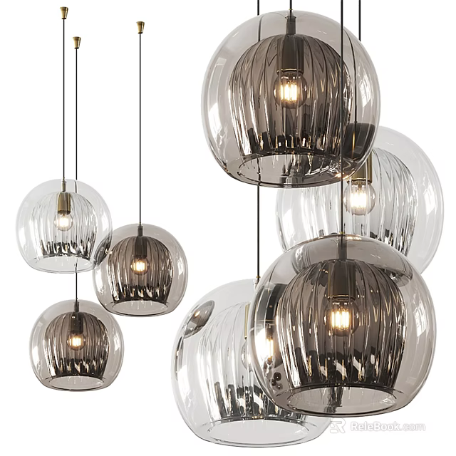 Multiple Spherical Transparent Glass Pendant Lights In Modern Design With Illuminated Glow 3d model 