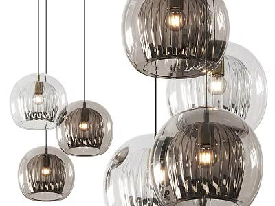 Multiple Spherical Transparent Glass Pendant Lights In Modern Design With Illuminated Glow 3d model