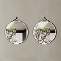 Two Round Hanging Mirrors On Wall Reflecting Indoor Plants And Ceiling 3d model