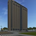 Modern High Rise Office Building With Glass Curtain Walls Windows Trees Vehicles And Blue Sky