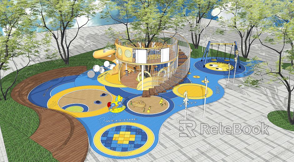 Modern children's play area demonstration area children's playground activity area landscape spiral slide platform model