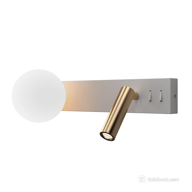 Modern Wall Lamp With White Spherical Globe And Golden Adjustable Lamp Head 3d model 