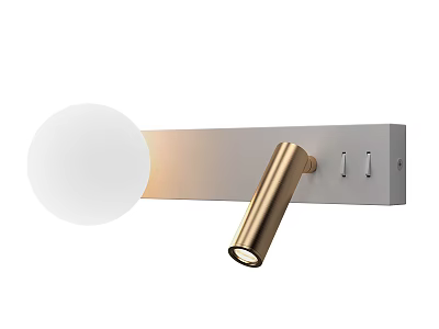 Modern Wall Lamp With White Spherical Globe And Golden Adjustable Lamp Head 3d model