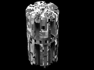 Cylindrical Industrial Equipment With Complex Mechanical Structure And Geometric Metallic Design 3d model
