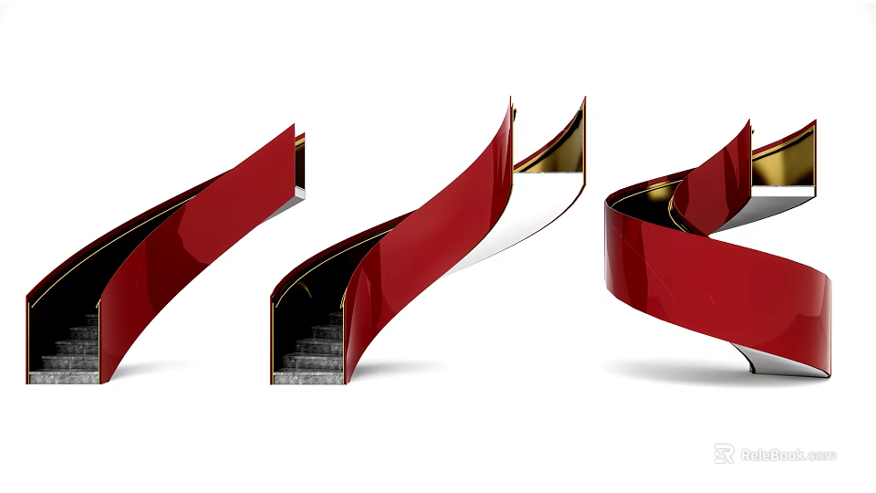 Modern Spiral Staircase Interior With Red Glossy Design And Curved Structure 3d model
