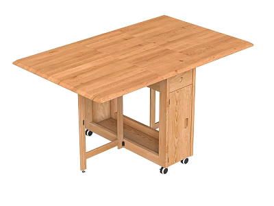 Functional Wooden Folding Dining Table with Wheels and Storage Cabinet Design 3d model
