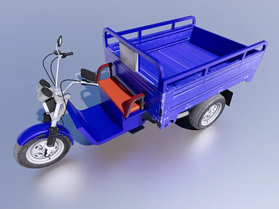 Blue Electric Tricycle With Cargo Bed Red Seat And Three Wheels 3d model