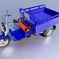 Blue Electric Tricycle With Cargo Bed Red Seat And Three Wheels