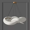 Modern Curved White Chandelier Design With Hanging Structure And Soft Lighting