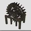 Vintage Wooden Waterwheel Structure With Blades Frame And Gear Mechanism