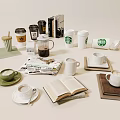 Starbucks Coffee Cups And Mugs With Books Magazines And Coffee Pot