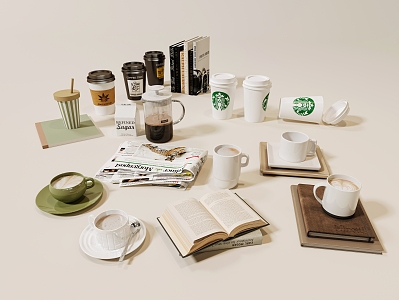 Modern Coffee Cup Coffee Cup Decorations Starbucks Books 3d model