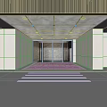 Modern Elegant Elevator Lobby Interior With Luminous Grid Ceiling And Polished Marble Walls And Flooring