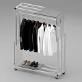 Transparent Clothes Rack With Wheels Hanging Black And White Clothes And Shoes